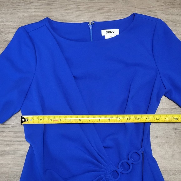 DKNY Womens Cobalt Royal Blue Ruched Side Ring Faux Wrap Sheath Dress Size 2 - Picture 10 of 10